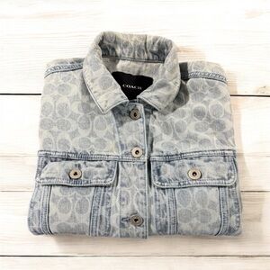 Coach Signature Denim Jacket in Light Wash Monogram All Over Logo